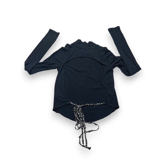 Free People Black Ribbed Mock Neck Long Sleeve W/ Braided Back Size Small - Picture 4 of 8